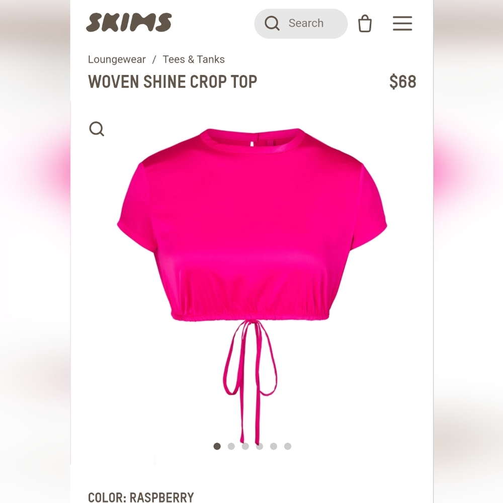 SKIMS WOVEN SHINE CROP TOP in RASPBERRY